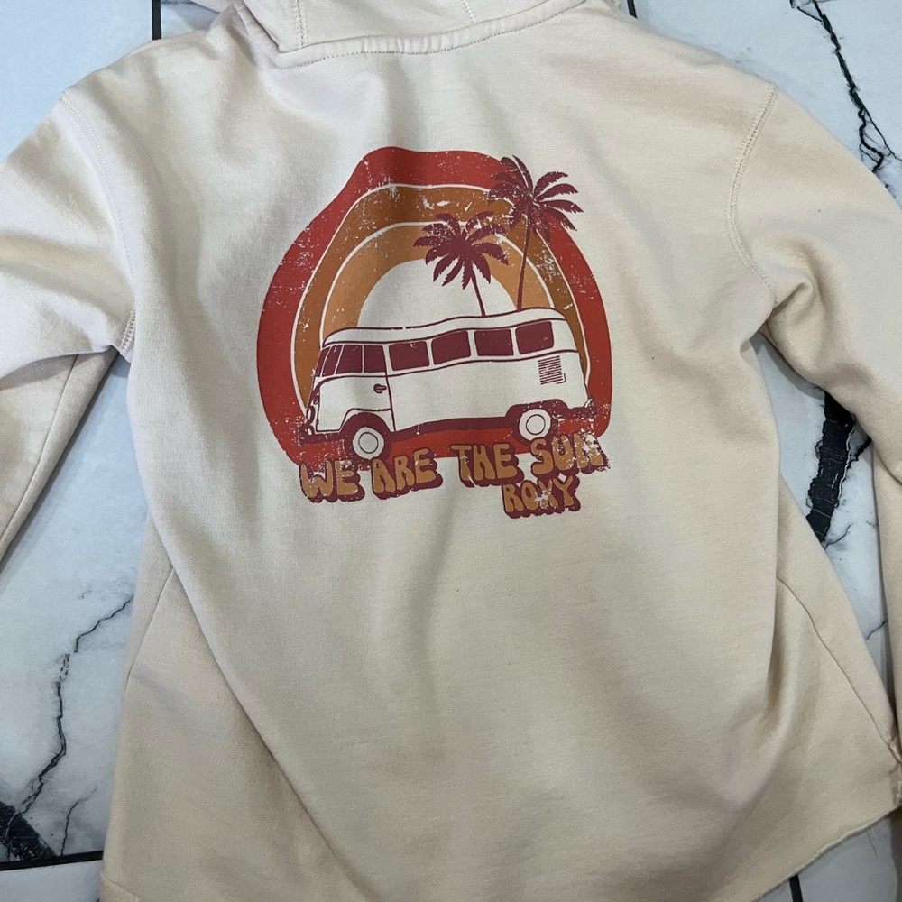 Roxy Cream Hoodie zip up  jacket with Graphic Design